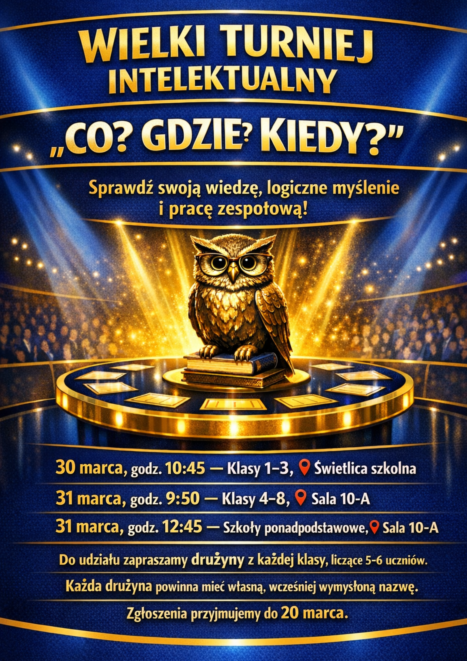 Serdecznie zapraszamy uczniów do udziału w Wielkim Turnieju Intelektualnym „Co? Gdzie? Kiedy?”.