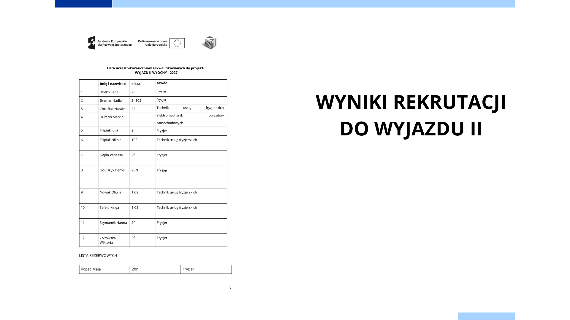 WYNIKI REKRUTACJI – II WYJAZD DO WŁOCH W 2027 ROKU!